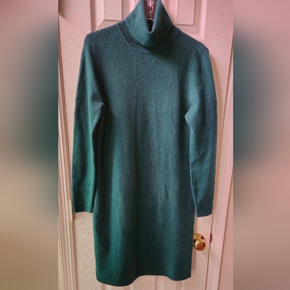J Crew Forest Green Soft Turtleneck Sweater Dress -Size Small